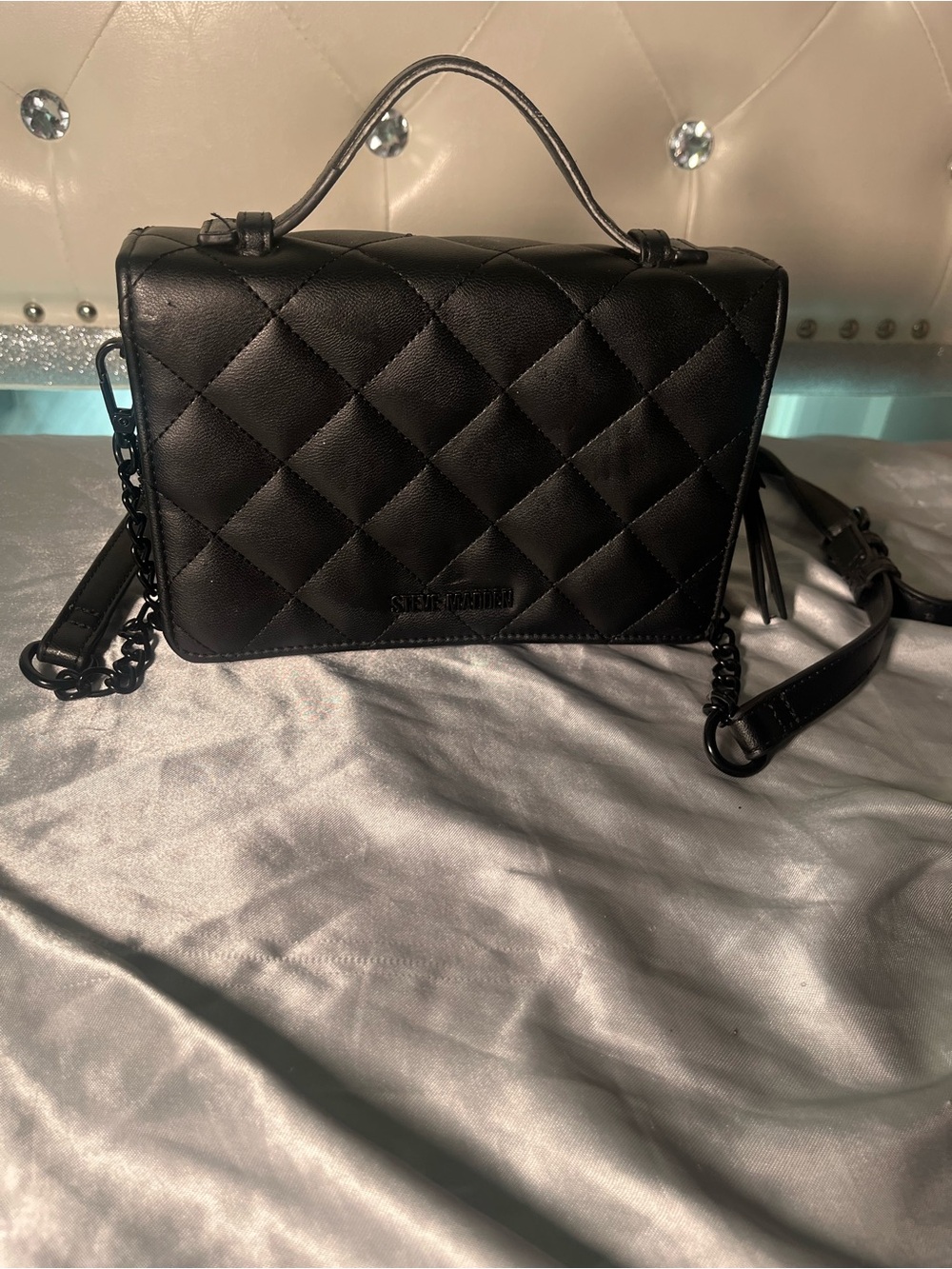 Steve Madden Black Quilted Top-Handle Crossbody Bag